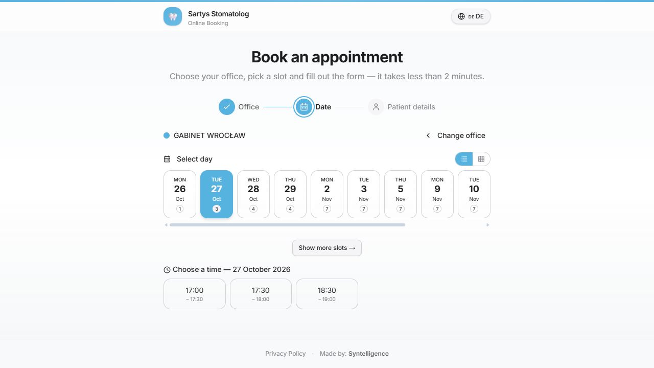 DentaBook — choosing an office and appointment time online